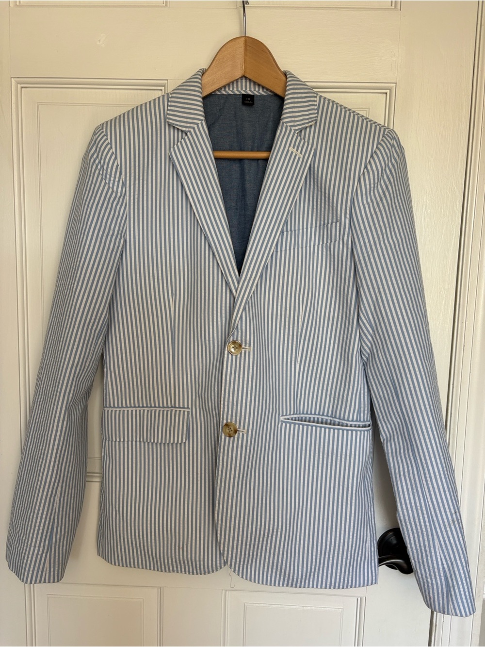 JCrew Crewcuts Blue and White Seersucker Ludlow suit jacket size boys 16